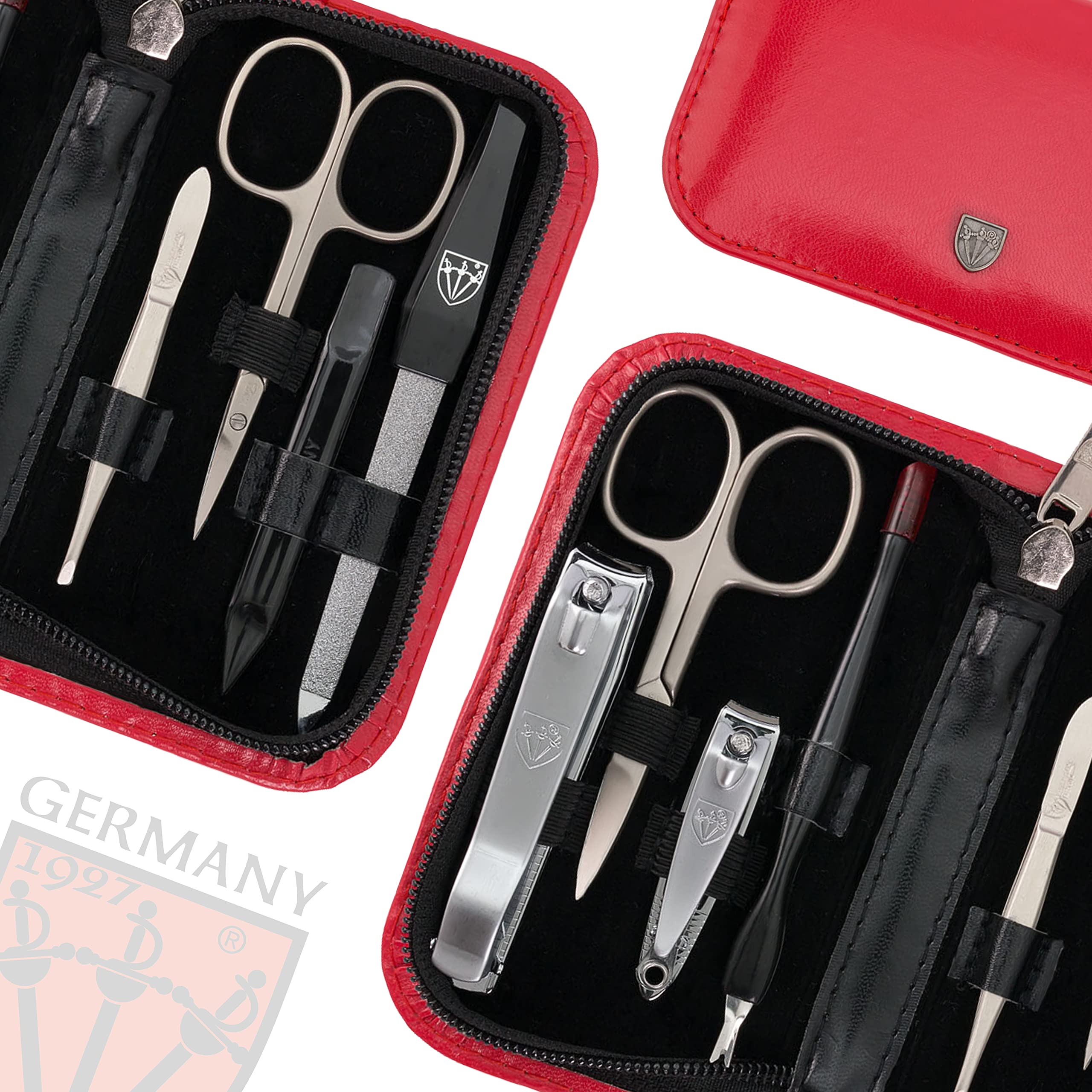 3 Swords Germany - brand quality 8 piece manicure pedicure grooming kit set for professional finger & toe nail care scissors clipper fashion leather case in gift box, Made in Solingen Germany (03911)